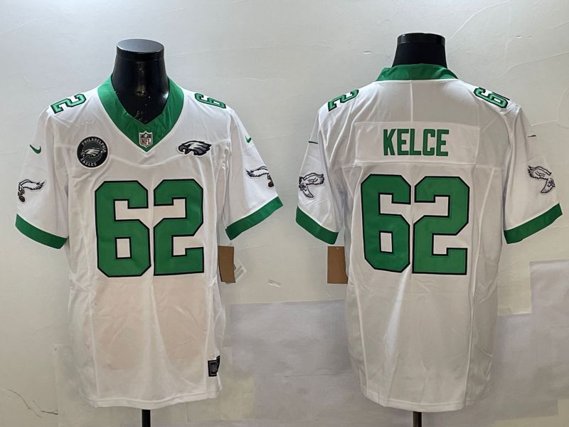 Men Philadelphia Eagles #62 Kelce White Retro three generations 2025 Nike Vapor Limited NFL Jersey style 5
